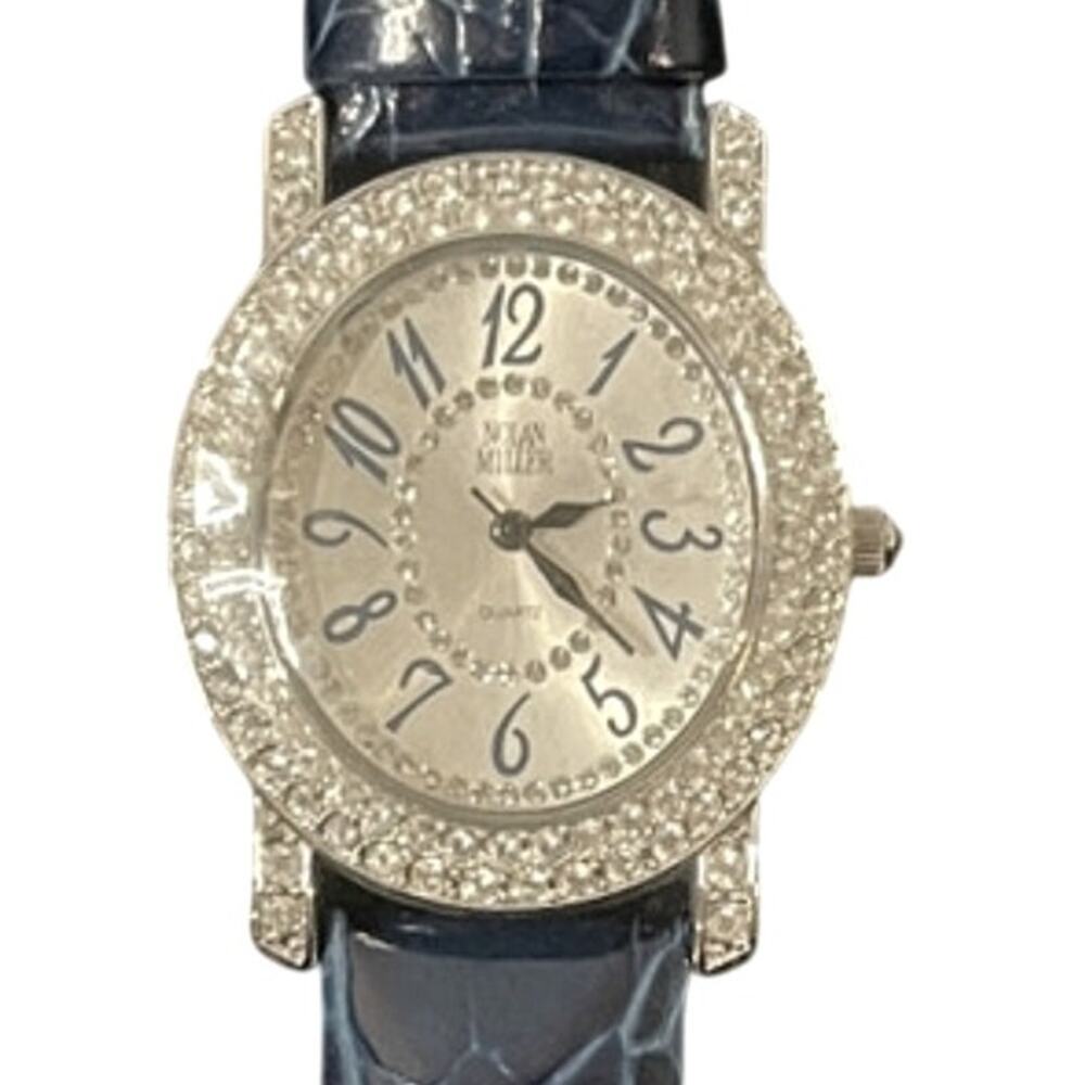 Nolan Miller Quartz Women's Watch Silver Bezel & Blue Leather Band NWOT